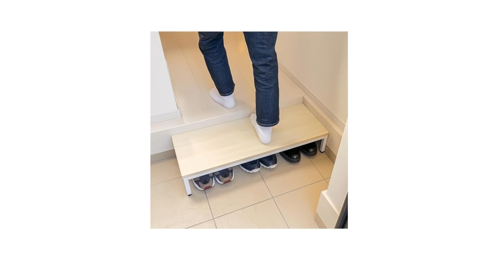 Amazon｜玄関ステップ 踏み台 幅80cm×30cm 木目スチール製 玄関