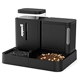 Gravity Cat Feeder and Water Dispenser, 2 in 1 Automatic Cat Feeder with 180 Degree Rotatable, 2 Pack Large Capacity Self Feeding for Small Medium Dog Puppy Kitten, Black, 1.6GALx2