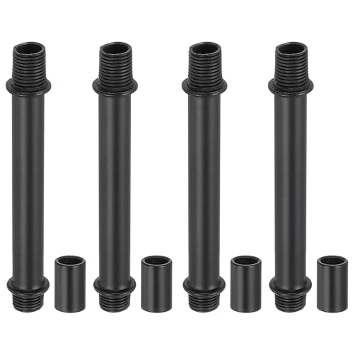 Image of PATIKIL Straight Pipe Lamp Stems Rod Kit, 4Set M10 Carbon Steel 80mm(3.15 inch) Long Double End Thread Rod with Coupling Nuts Sleeve Connector for Table Lamps Chandeliers, Black