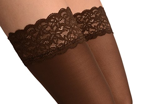 Brown Luxurious Hold Ups With Floral Silicon Lace 60 Den - Stay - Up (Stockings)2