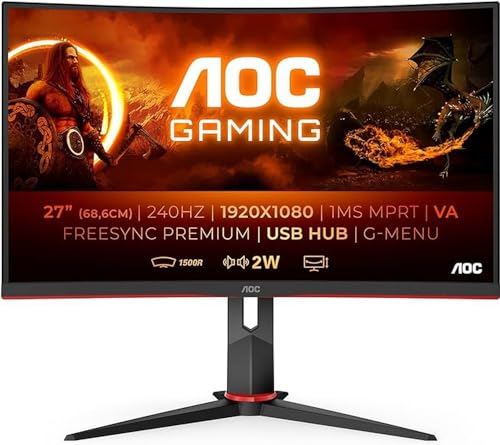 AOC C27G2ZU/BK - Monitor curvo gaming de 27" FullHD (1920x1080,...