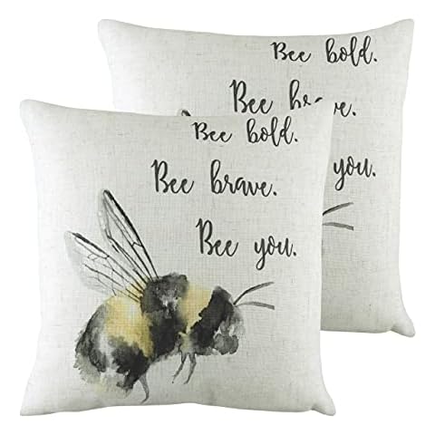 Evans Lichfield Bee You Twin Pack Feather Filled Cushions, White, 43 x 43cm Cover