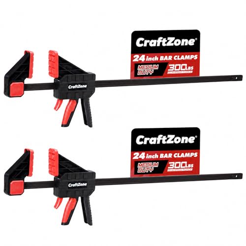 CRAFTZONE Bar Clamps Wood Clamps for Woodworking 24 One Hand Clamp/Spreader - 2-pack Quick Clamps E-Z Hold Bar Clamps Set F Clamp with 300 lbs Load Limit Medium Duty