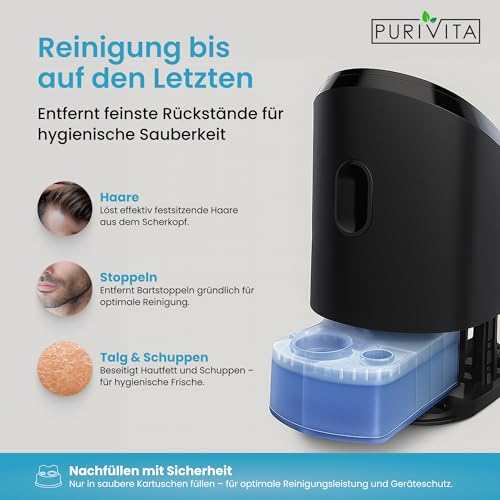 PURIVITA® Scherkopfreiniger Nachfüllflüssigkeit [500ML] - Scherkopfreiniger Kompatibel mit verschiedenen Reinigungskartuschen - Rasierer Reinigungsflüssigkeit Braun Clean & Renew Reinigungskartuschen
