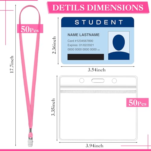 Image of Marspark 50 Sets 4 inchx3 inch Name Badge Holder with Lanyard Bulk, Pink