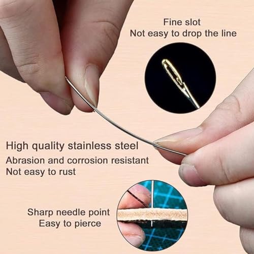 Image of KCALBKCOR 30pcs Self-Threading Quilting Needles with Wooden Case - Long Needles of Various Sizes for Easy Hand Sewing, Embroidery, and Quilting Durable Wooden Case for Easy Storage