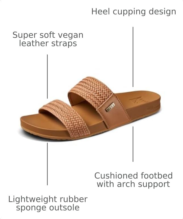Image of REEF Vista Braid II Women's Fashion Slide Sandal, Vegan Leather Strap, Ultra Soft Cushion Footbed