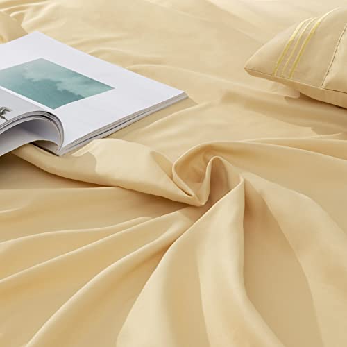 Image of Horbaunal Light Yellow Queen Size Sheet Set - 6 Piece Luxury 1800 Thread Count Bedding Sheets & Pillowcases - 16 Inch Deep Pocket Microfiber Bedding Set - Soft & Wrinkle Bed Sheets