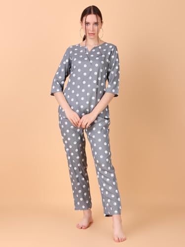 Image of Ichaa Women's Rayon Night Suit Printed Top & Bottom Set