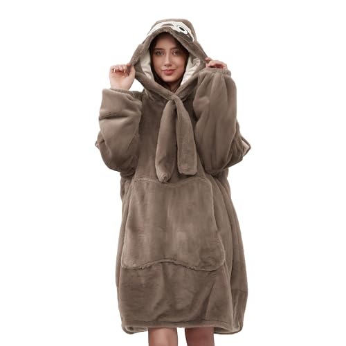 Viviland Blanket Hoodie Oversized Sweatshirt Super Soft Warm Comfortable Giant Pullover with Large Front Pocket Gifts for Women Men Teenagers Sloth