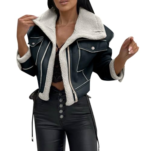 Manteaux pour femme en fourrure patchwork veste ample manches longues hivers