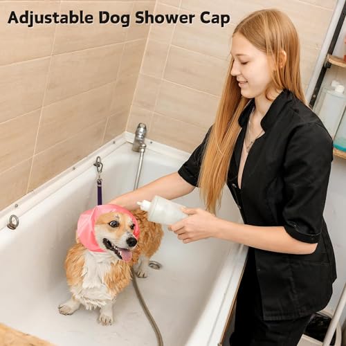 Hunde-Badekappe, wasserdicht, Regenhut, Ohrenschutz, Duschhaube, Hundeohren, Stirnband, Ohrenschützer für Schwimmen, Ohrwickel für Schnee, Regen, 2 Stück (Rosa + Gelb)