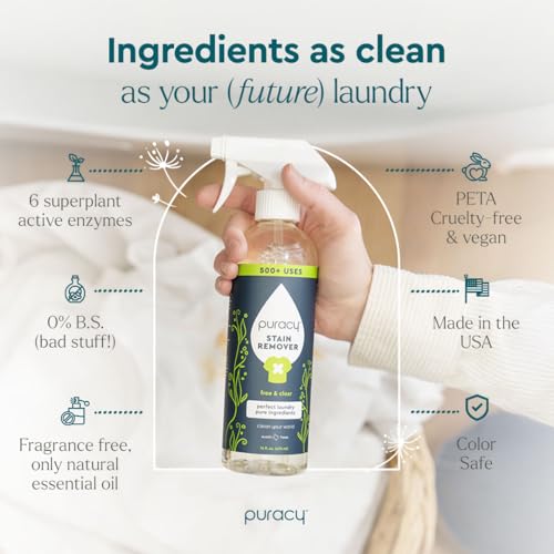puracy stain remover natural based travel and laundry stain cleaner for clothes baby essentials kids stains oil and fabric spot cleaner unscented stain remover spray 12 fl oz