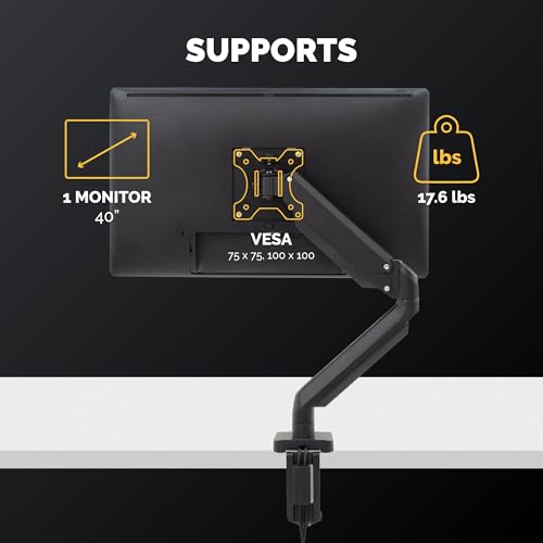 Image of Fellowes Platinum Series Single Monitor Arm for 40-Inch Monitors, Full Motion, 360 Rotation, VESA Mount with Grommet or Clamp, USB Ports, Ergonomic, Black, 8043301