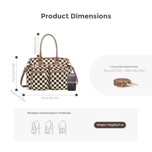 Bolso tote grande a cuadros para mujer con cremallera miniatura 5