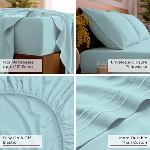 Image of Mellanni Queen Sheets Set - 4 PC Iconic Collection Bedding - Hotel Luxury, Extra Soft, Cooling Bed Sheets - Wrinkle, Fade, Stain Resistant (Queen, Aqua)
