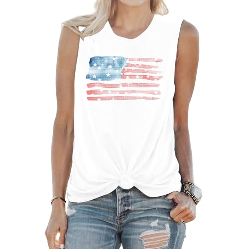 Camiseta sin mangas de barras y estrellas con fondo negro suave y transpirable de mujer
