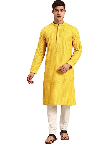 Image of Rajubhai Hargovindas Men Pure Cotton Chikankari Embroidered Straight Kurta