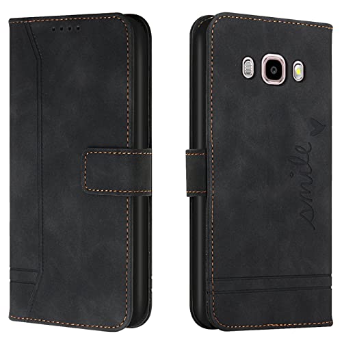 Lihondar Funda para Samsung Galaxy J5 2016 /J510, Carcasa Samsung J5 2016 /J510 con Tapa y Tarjetero Billetera, Capa Tipo Libro Flip Case Wallet, Telefono Cubrir Móvil Cover Piel Protector (Negro)
