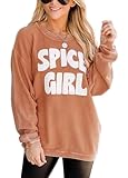 Dressmine Women's Crewneck Long Sleeve Knit Sweater Spice Girl Graphic Pullover Sweatshirt Fall Halloween Shirt Orange X-Large