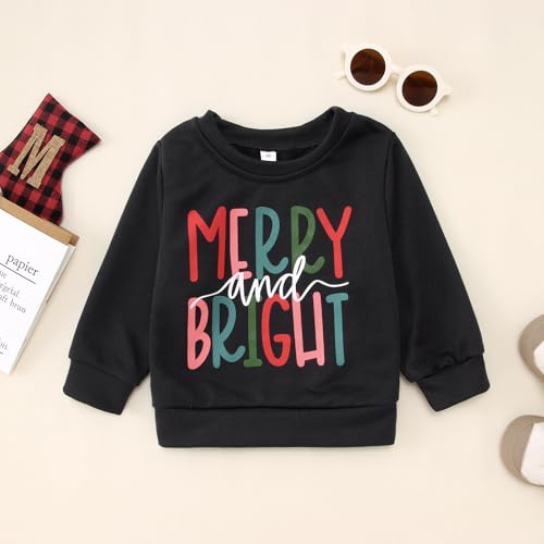 Christmas Sweatshirt for Toddler Boys Girls Merry and Bright Pullover Shirts Crew Neck Tops Long Sleeve Clothes4
