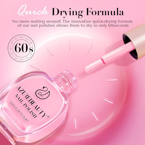Image of AZUREBEAUTY Nail Polish Set, 4 Colors Pastel Spring Macarons Pink Blue Green Yellow Quick Dry Natural Easter Gift Fingernail Lacquer Strengthening Kit with Top Coat DIY Salon at Home