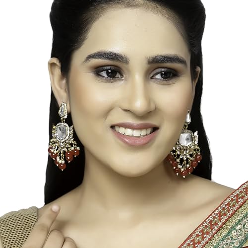 Gold-Plated Kundan & Pearls Mirror Drop Earrings