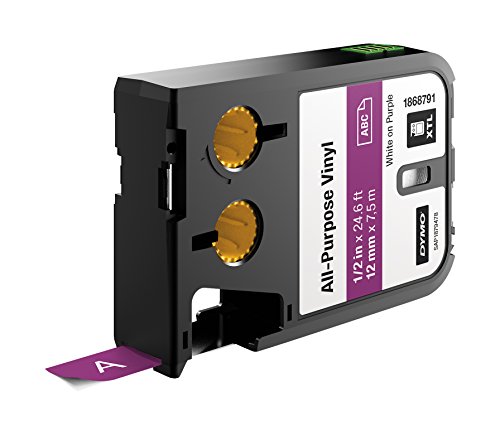 DYMO 1868791 All-Purpose Vinyl, 12mm, White on Purple
