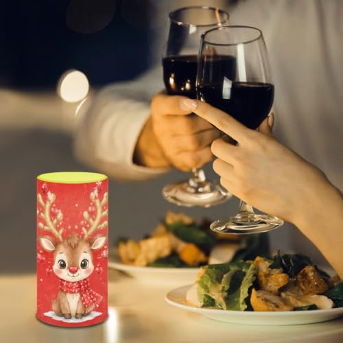 Image of Poceacles Christmas Flameless Candle Electric LED Lights with Timer Remote Color Lights Tealight for Home Indoor Christmas Party Decor, Cartoon Reindeer Red