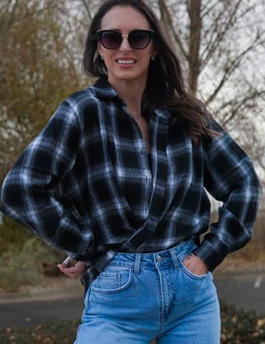 Zeagoo Womens Plus Size Flannel Shirts Plaid Shirts Long Sleeves Casual Button Down Collared Shacket Tops3