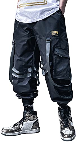 MOKEWEN Men's Work Cargo Pocket Ankle Band Jogger Harem Pants with Elastic Waist