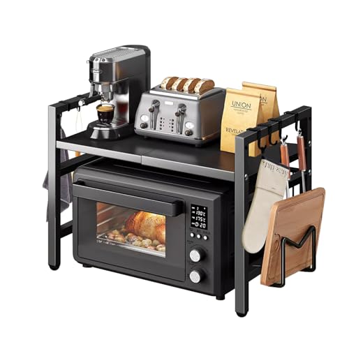 piorlado Verstellbares Mikrowellenregal mit Haken, 100 kg Kapazität, platzsparendes Küchenregal...