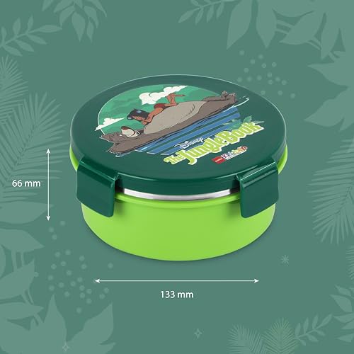 Image of CELLO Kidzbee Pluto Jungle Book Insulated Kids Lunch Box, Green | Silicone Food-Grade Seal Lid | 3D Touch & Feel Designs Tiffin | Leak Proof & Secure 4 Sided Click Locks | Ideal for School & Picnic