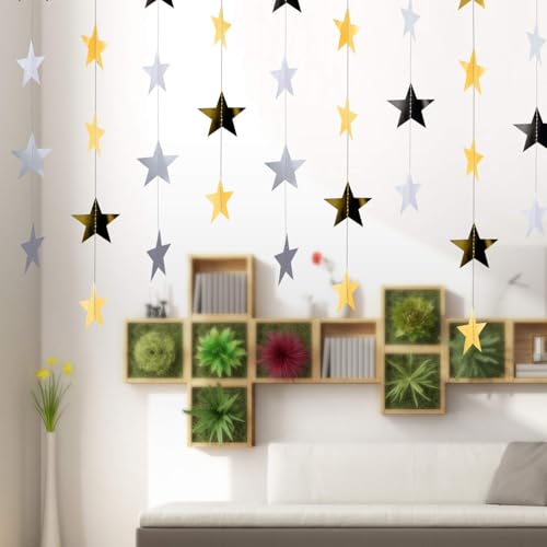 Image of Patelai 78 Feet Glitter Star Garland Banner 2026 Party Decoration Double Side Star Hanging String Streamer Paper Twinkle for Graduation Wedding Birthday (Gold and Silver)