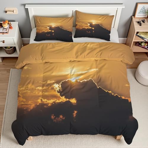 Generico Piumino Matrimoniale Nuvole Trapunte Tramonto Piumone Imbottito Resistente Lavabile, Super Morbida Trapunta, piumini 240x260 cm in Microfibra Reversibile e 2 Federa 50x80 cmT4314