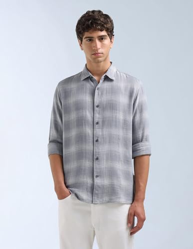 Image of Flying Machine Men's Slim Fit Shirt | Checked | Long Sleeves | Shirt for Man