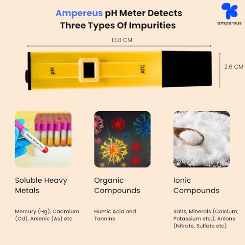 Image of AMPEREUS Yellow Digital pH meter for water testing, soil testing, Water Purity tester for home, commercial, with solution