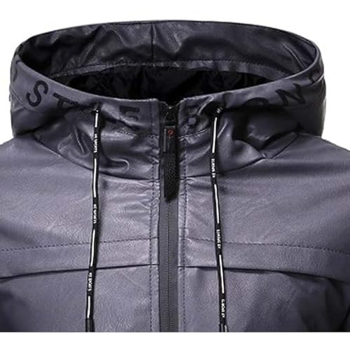 Chaqueta Bomber de Cuero Sintético con Capucha para Hombre miniatura 3