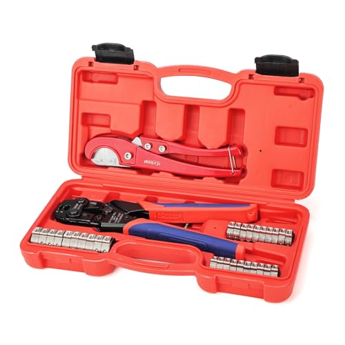 iCrimp PC-PC02KIT PEX Clamp Crimping Tool Kit with 1/2 inch(20 Pack) and 3/4 inch(10 Pack) PEX Clamp Rings, Pipe Cutter for PEX and Automotive Clamp Cinch and Removal