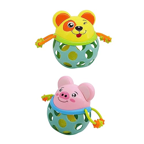 BRIGHTFUFU 赤ちゃん用ガラガラおもちゃ 幼児向け ソフトゴム製 クリエイティブハンドベル 明るい色のデザイン 屋内外楽しく遊ぶ 2個セット スタイル指定不可