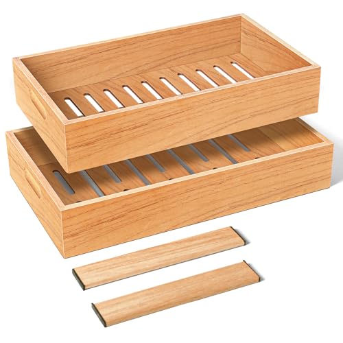 DXXULL Spanish Cedar Cigar Tray Adjustable Cedar Wood Dividers Special Storage Drawer for Cigar Maintenance Cigar Humidor Storage Compatible with Most Mainstream Humidor Cigar Box (2 Piece Set)