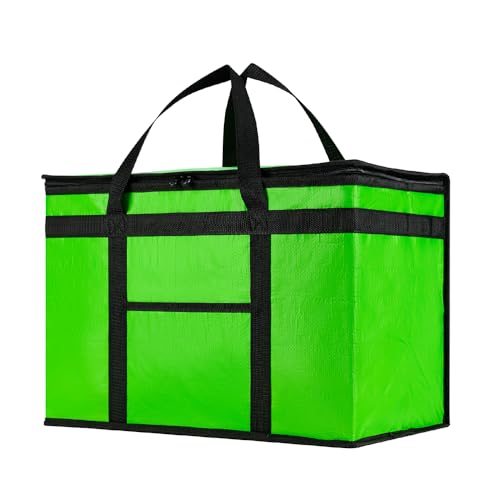Image of Insulated Bags for Food Delivery (2XL PRO) Grocery Shopping Cooler Bag, Pizza Delivery, Hot & Cold Catering Tote, Reusable, Foldable & Heavy Duty (Green)