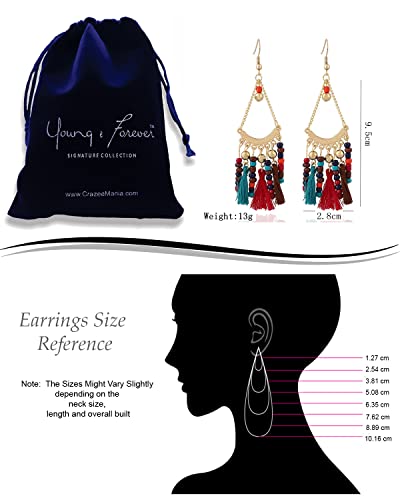 Image of Young & Forever Gift Boho Carnival Sea Island Long Tassel Earrings Handmade Beaded Bohemian Women Statement Beads Dangle Earrings Ethnic Jewelry Fringe Earrings