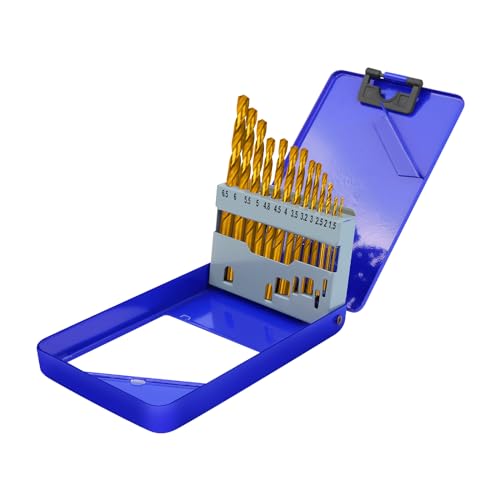 13Pcs Drill Bits Mixed Multi Drill Bit Set, Twist Drill Bit Sets Titanium Coated 1.5/2/2.5/3/3.2/3.5/4/4.5/4.8/5/5.5/6/6.5mm High Speed Steel Drill Bits Tools with Storage Box
