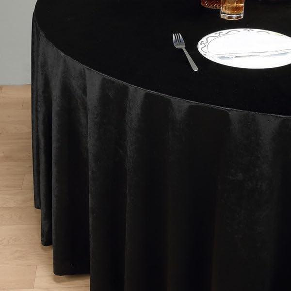 Miniatura 8 de Tableclothsfactory Mantel redondo negro de 120 pulgadas, mantel de terciopelo de alta calidad para bodas, fiestas, banquetes y eventos