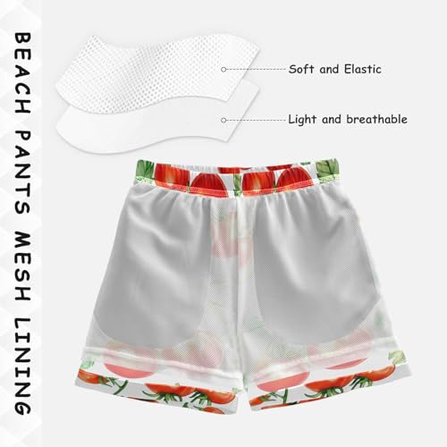 DOMIKING Tomato Branch Leaves White Kids' Swim Trunks with Mesh Lining Boys Swimsuits with Pockets for Kid Boy Toddler Quick Dry XS4