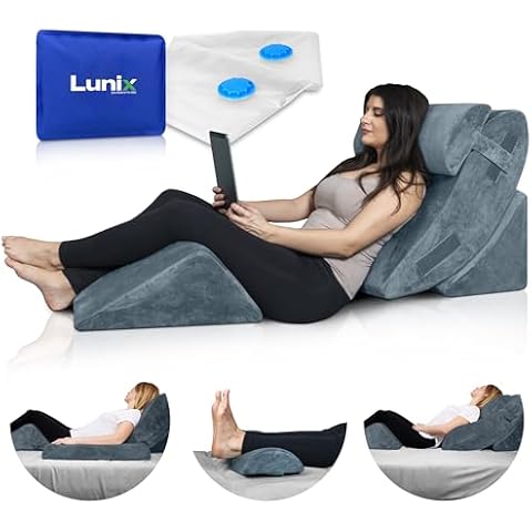 Lunix 4pcs Orthopedic Bed Wedge Pillow Set, Post Surgery Memory Foam for Back, Leg Pain Relief, Sitting Pillow, Adjustable Pillows Acid Reflux and GERD for Sleeping, with Hot Cold Pack, 100% Navy Cover