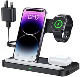 LK Wireless Charging Station 3 in 1 Wireless Charger Stand, Wireless Charger for iPhone 12 13 14 11 Pro Max XR XS X, Nightstand for Apple Watch 8 Ultra 7 6 SE 5 4 3 2, AirPods Pro/3/2(No iWatch Cable)