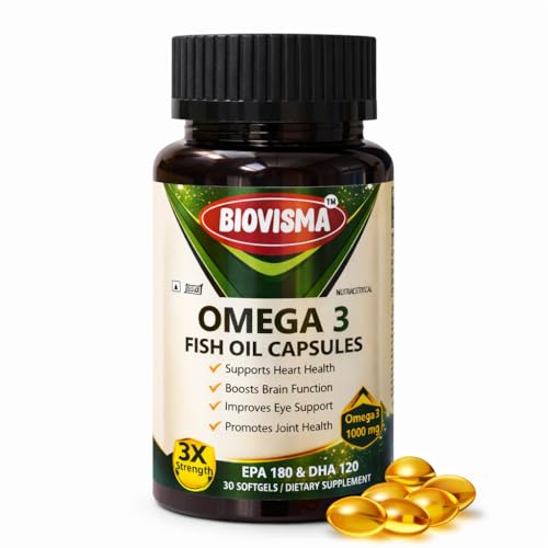 Image of Triple Strength Omega 3 Fish Oil Capsules 1000mg with EPA 180mg and DHA 120mg | Heart Health, Eye Health, Brain Function and Joint Comfort with Fish Oil for Men & Women - 30 Softgel Capsules