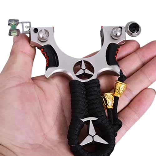 Image of Marksman Alloy Benz Laser Slingshot Outdoor Target Practice Catapult Gulel for Adults || Yellow Rubber Band with 150 Mud Balls